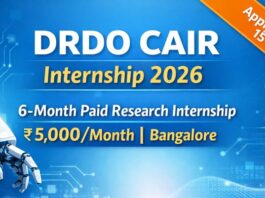 DRDO CAIR Internship 2026: 6-Month Research Internship in Bangalore (₹5,000 Stipend)