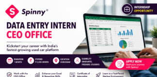 Spinny Data Entry Intern 2026: Apply for CEO Office Internship in Gurugram | ₹12,000 Stipend Spinny Data Entry Intern 2026